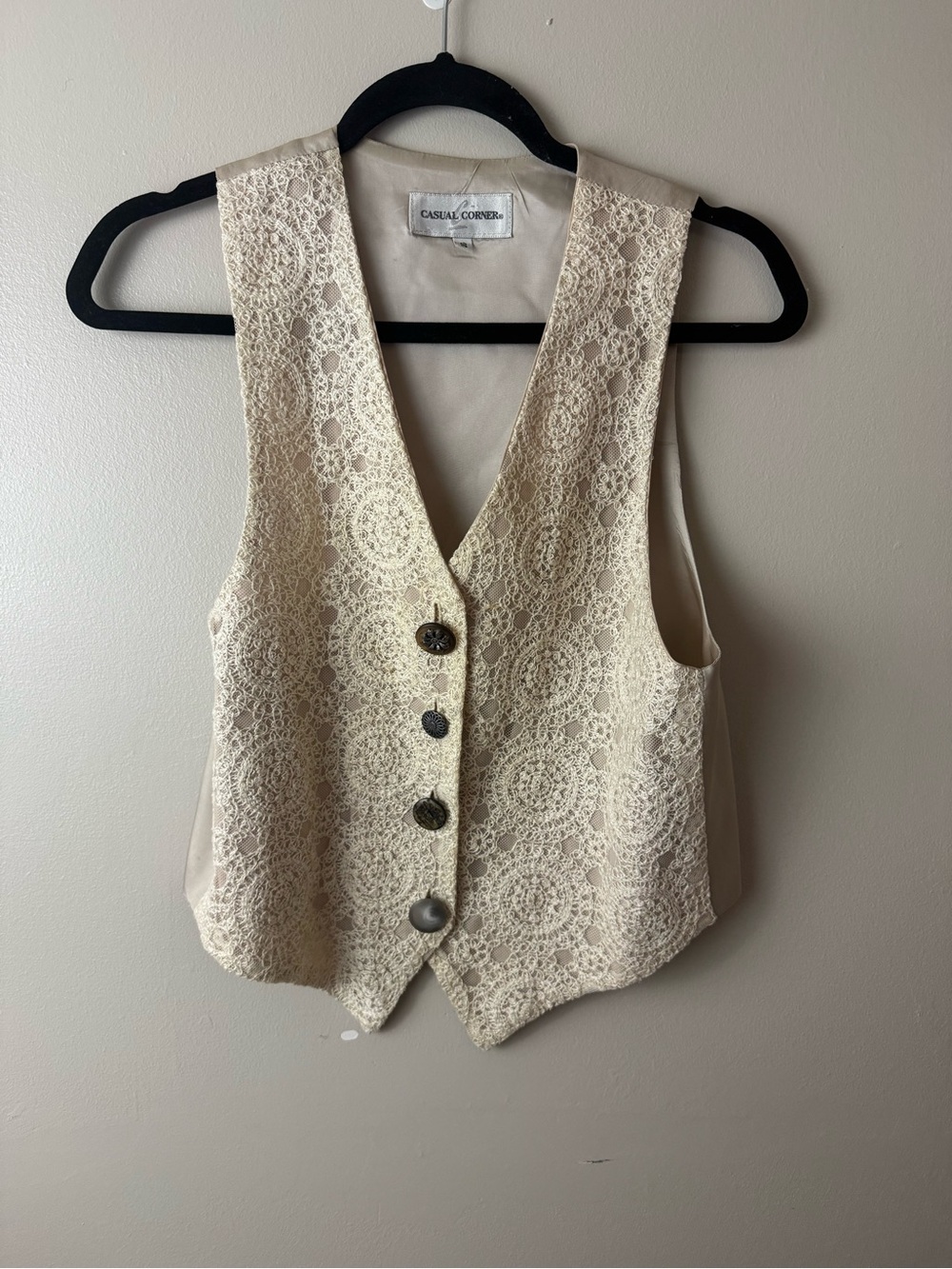 Vintage Casual Corner Lace Button-Front Vest Small Boho Cottagecore Coquette
